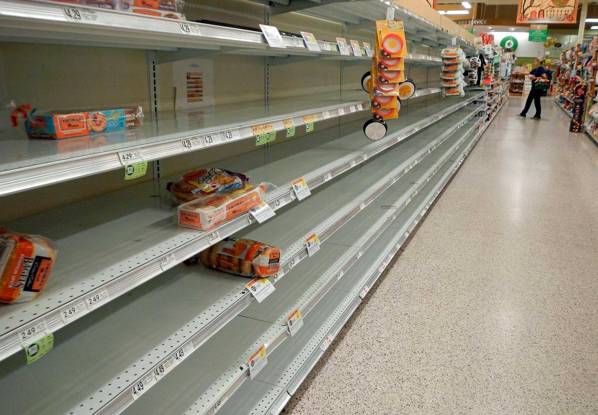 Länsade hyllor i Floridas matbutiker, när människor bunkrar inför orkanen Mathews ankomst.