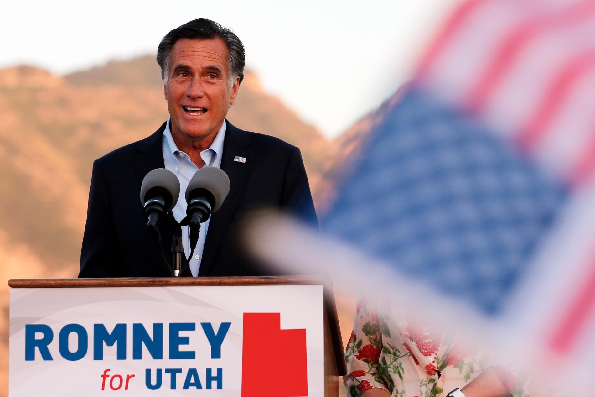 Den tidigare presidentkandidaten Mitt Romney på en bild från i somras, då han kampanjade för att bli delstaten Utahs senator.