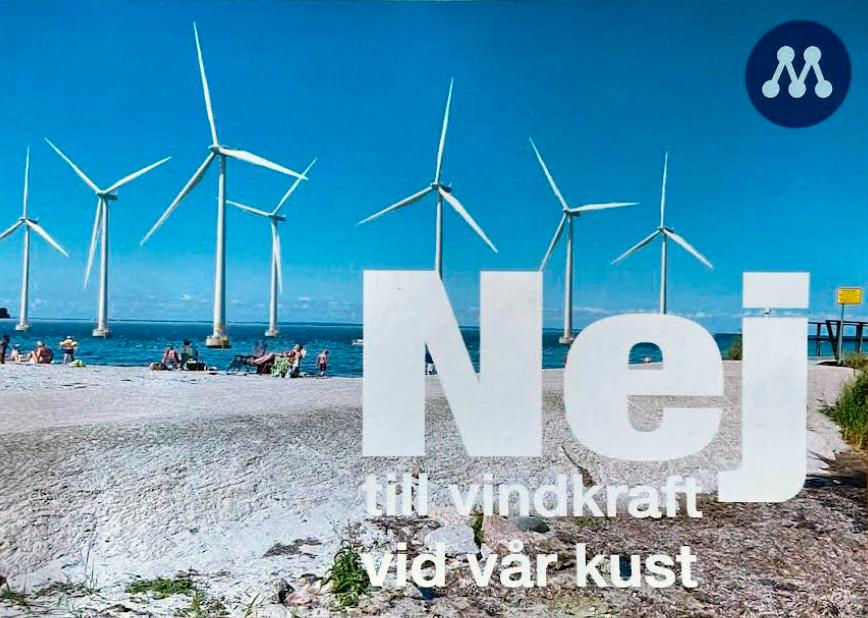 I Kävlinge skickade Moderaterna ut en photoshoppad bild med Vindkraftverk bland badande på en strand för att skrämmas med vindkraft. I verkligheten ligger havsbaserad vindkraft knappt synlig långt ute till havs.
