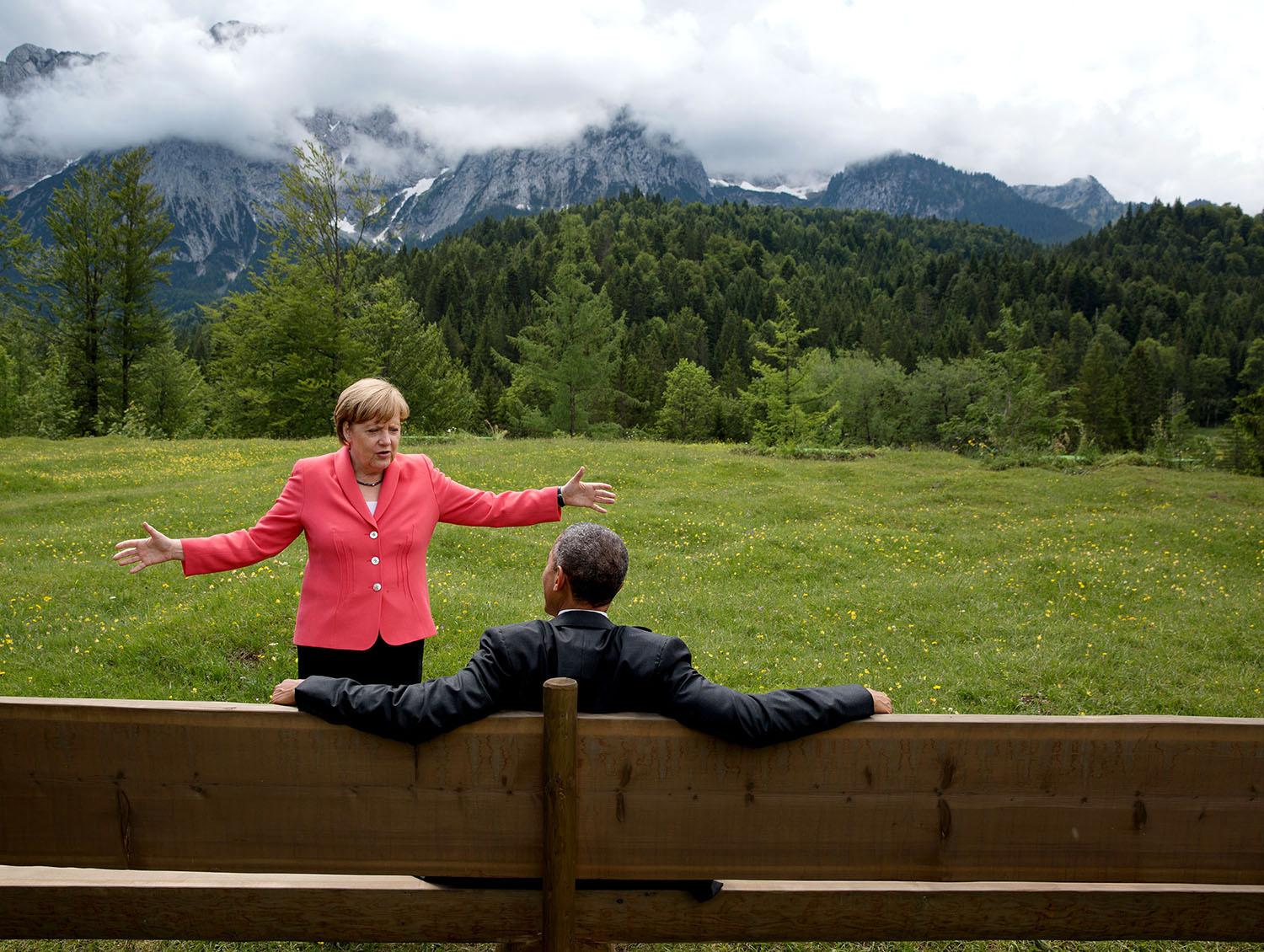 Med Angela Merkel på ett G7-möte i Tyskland 2015