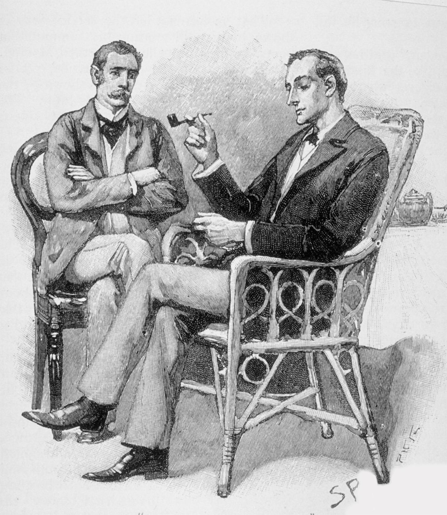 En av Sidney Pagets illustrationer av Sherlock Holmes och Dr. Watson (1893).