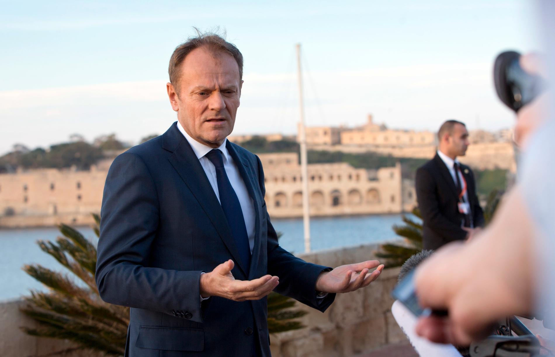 EU:s permanente rådsordförande Donald Tusk i Malta i går.