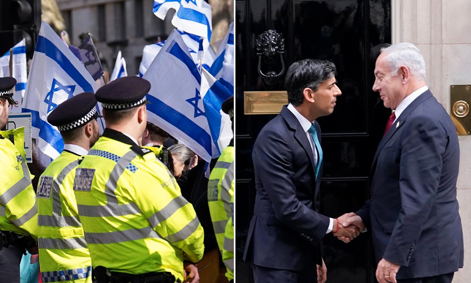 Netanyahu möts av protester i London – också