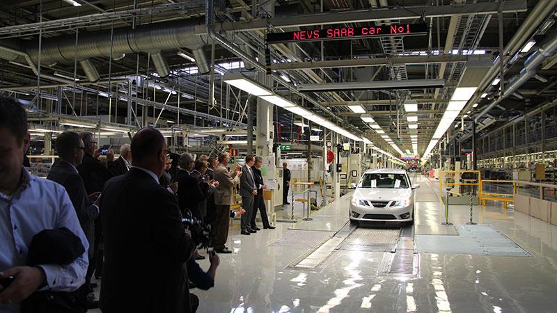 Bild från Saab-fabriken när Nevs startade tillverkningen i september 2013.