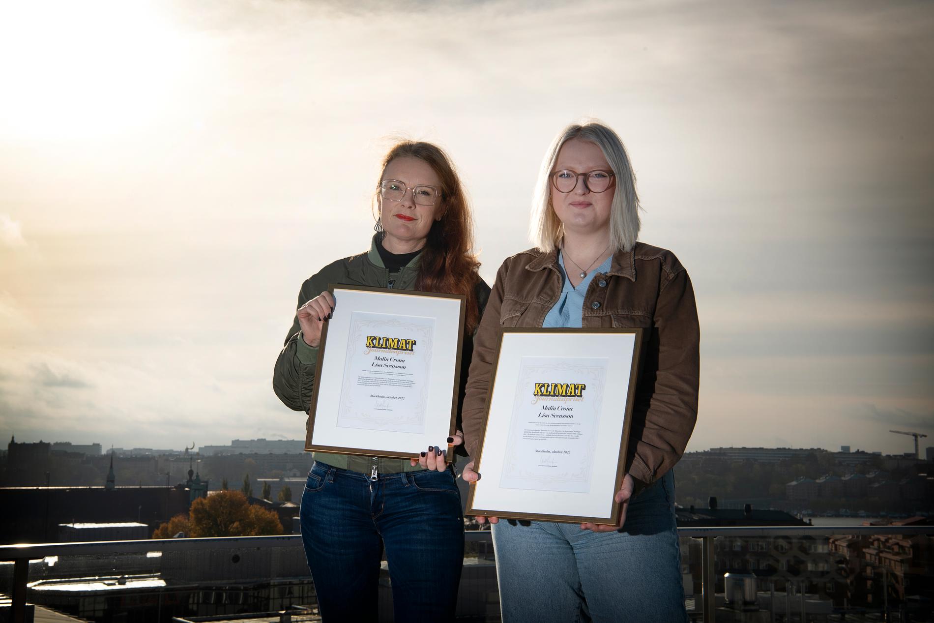 Malin Crona och Lisa Svensson är utsedda till årets klimatjournalister.