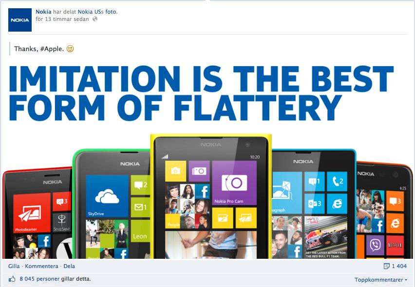 Nu hånar Nokia sin konkurrent på Facebook.