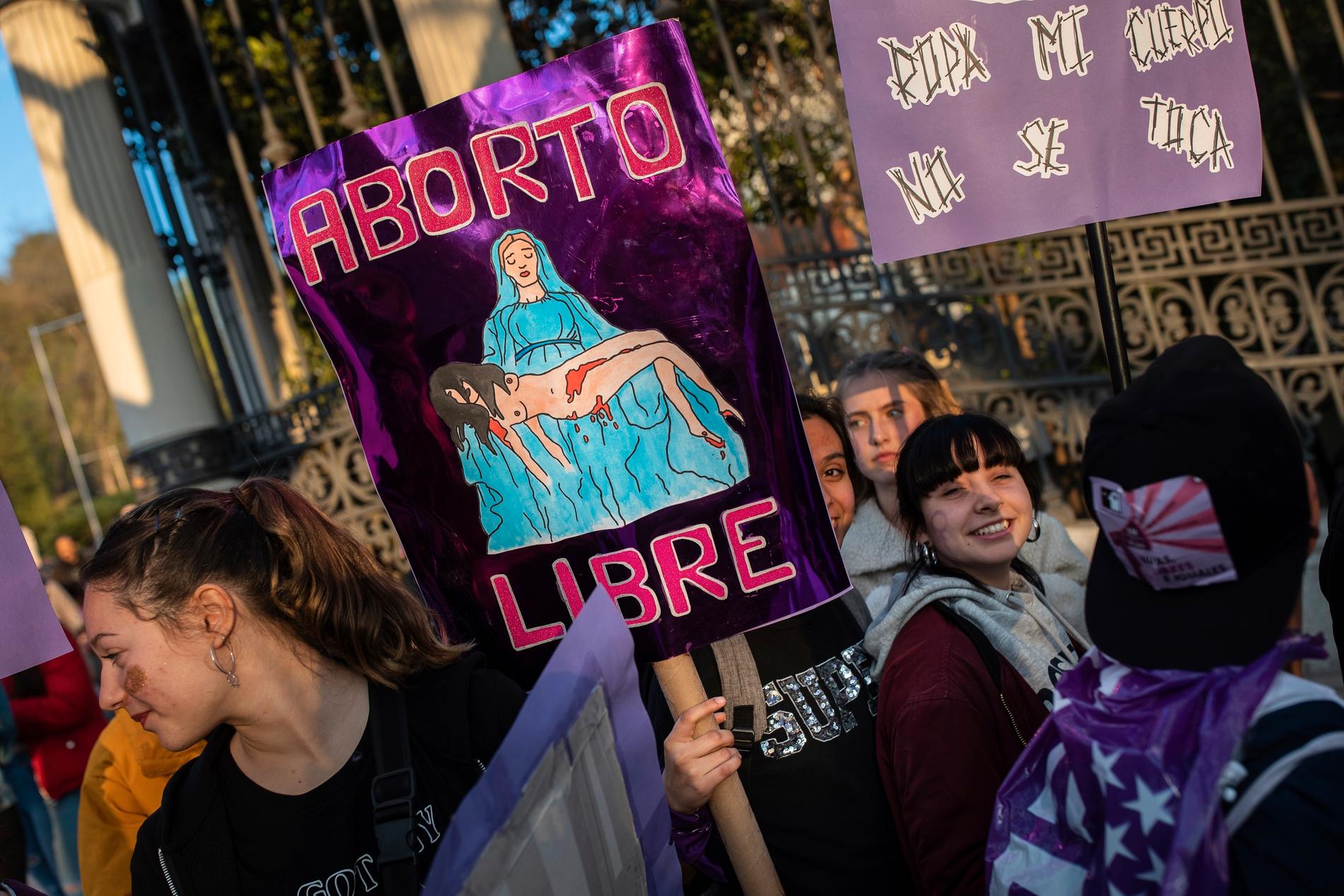 Protestmarsch i Madrid på Internationella kvinnodagen 2019.