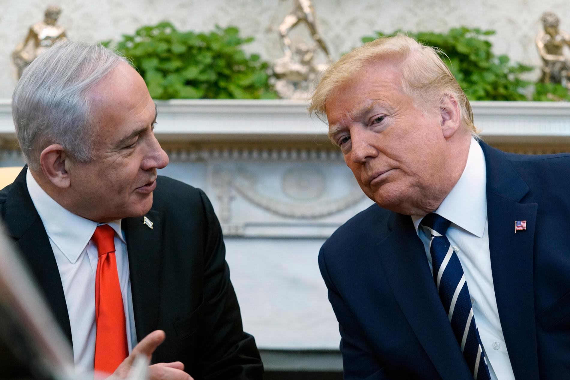 USA:s president Donald Trump tar emot Israels premiärminister Benjamin Netanyahu i Vita huset.