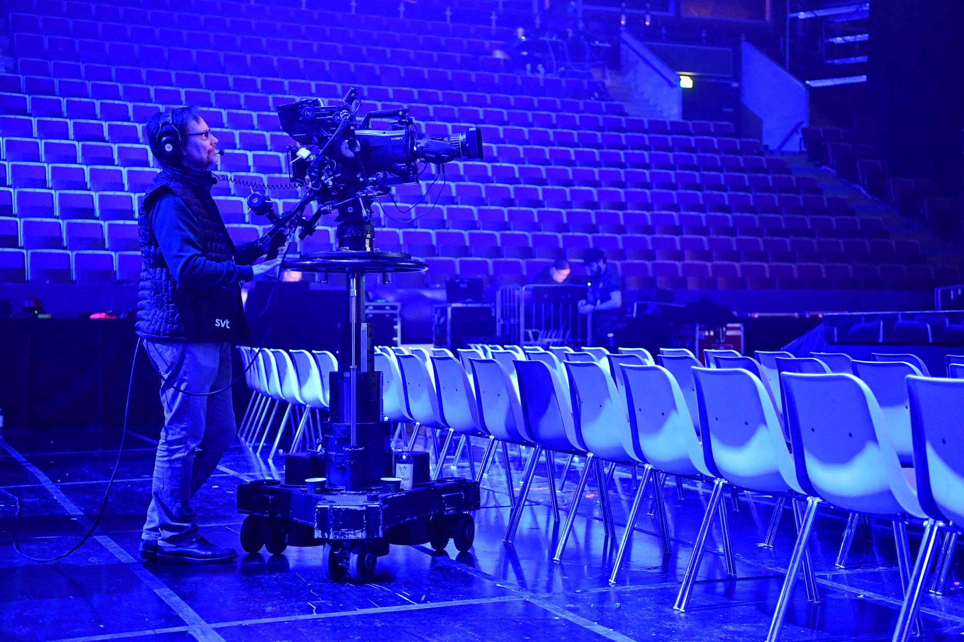 Fotografer förbereder för Melodifestivalen 2019.