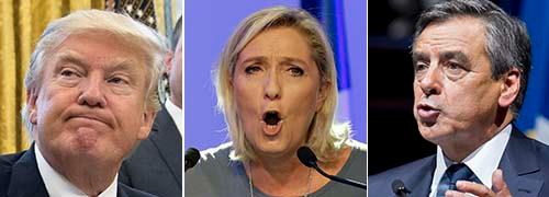 Donald Trump, Marine Le Pen och François Fillon.