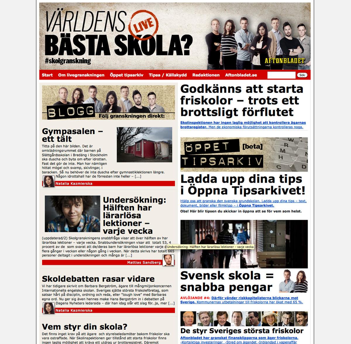 Webbsidan för Aftonbladets skolgranskning.