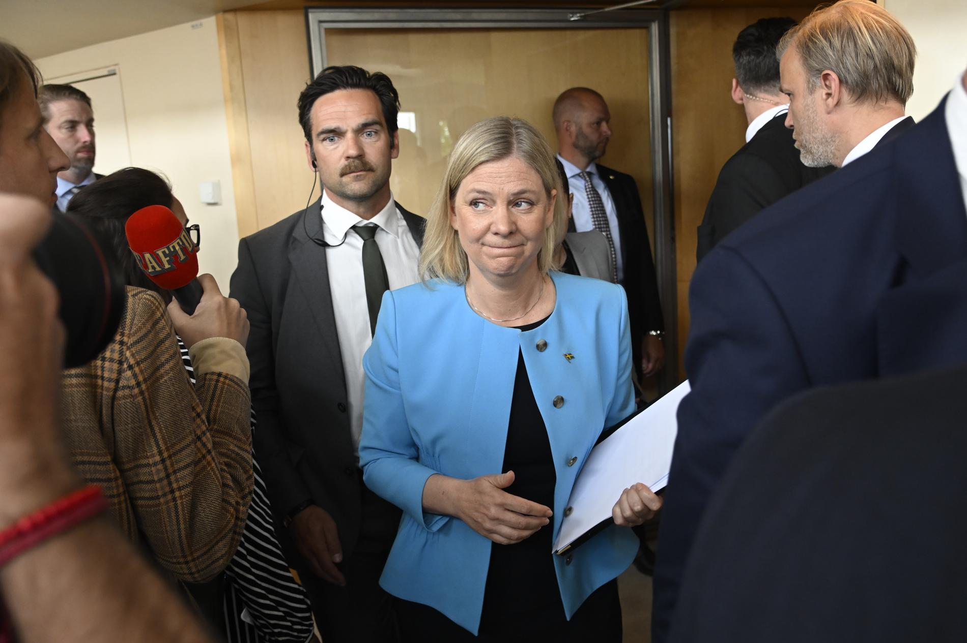 Statsminister Magdalena Andersson (S) efter misstroendeomrostningen mot Morgan Johansson. 