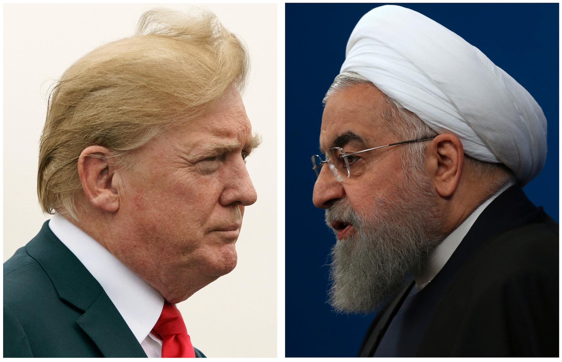 USA:s president Donald Trump (t v) och Irans president Hassan Rohani i ett bildmontage. Arkivbilder.