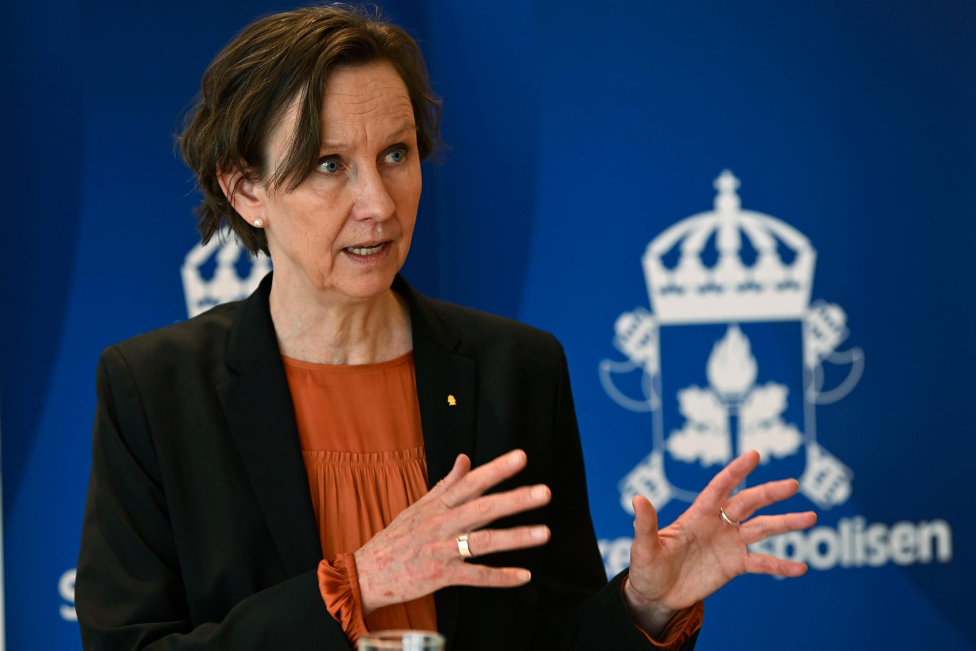 Carolina Björnsdotter Paasikivi, chef för säkerhetsavdelningen på Säpo, under en presskonferens i förra veckan.