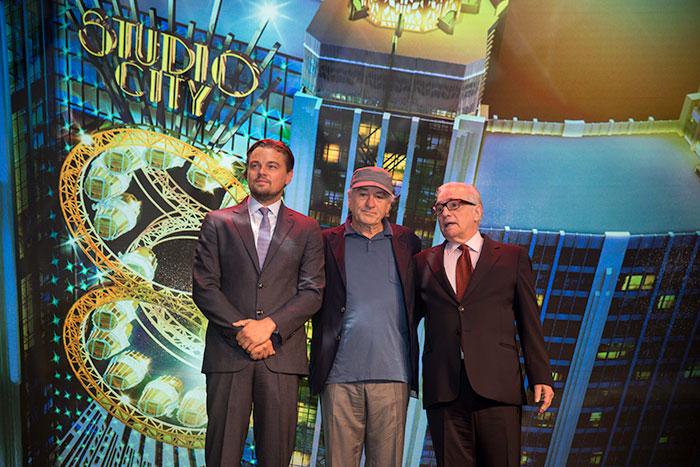 Filmstjärnorna Leonardo DiCaprio, Robert De Niro och Martin Scorsese på plats vid det nya superbygget i Macau
