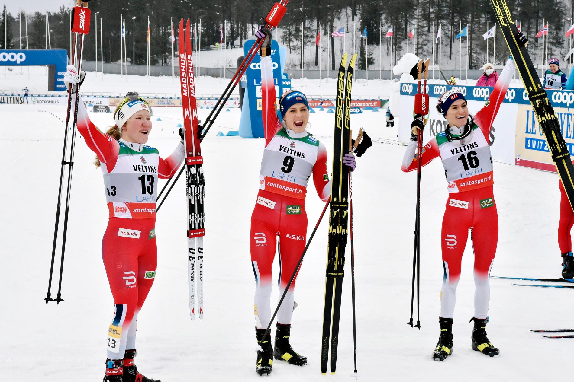 Marie Helene Fossesholm, Therese Johaug och Heidi Weng, som tog pallplatserna i Lahtis på lördagen, får komma till Falun och tävla i nästa vecka, trots reseförbud från Norge.