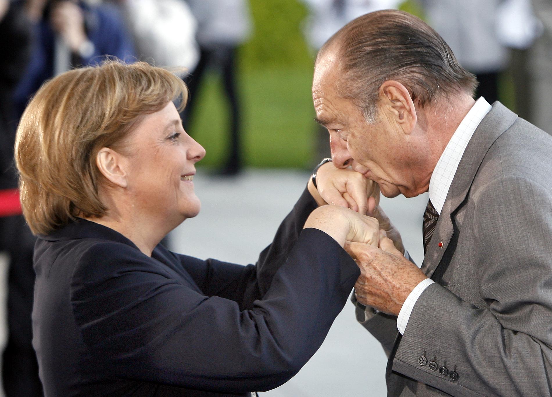 Tysklands förbundskansler Angela Merkel vid ett möte 2007 med Frankrikes dåvarande president Jacques Chirac.