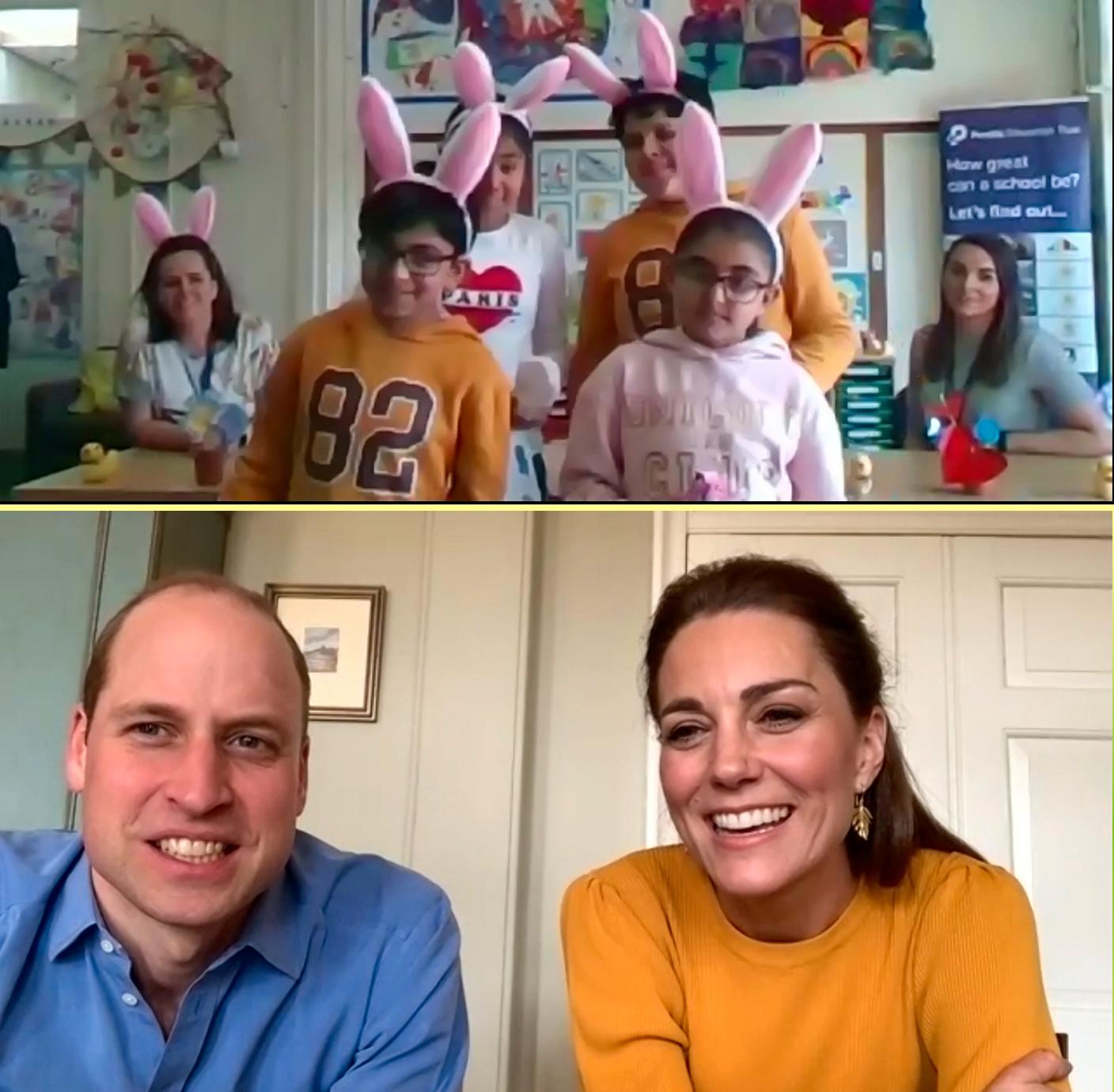 William och Kate i ett videosamtal med Casterton Primary Academy.