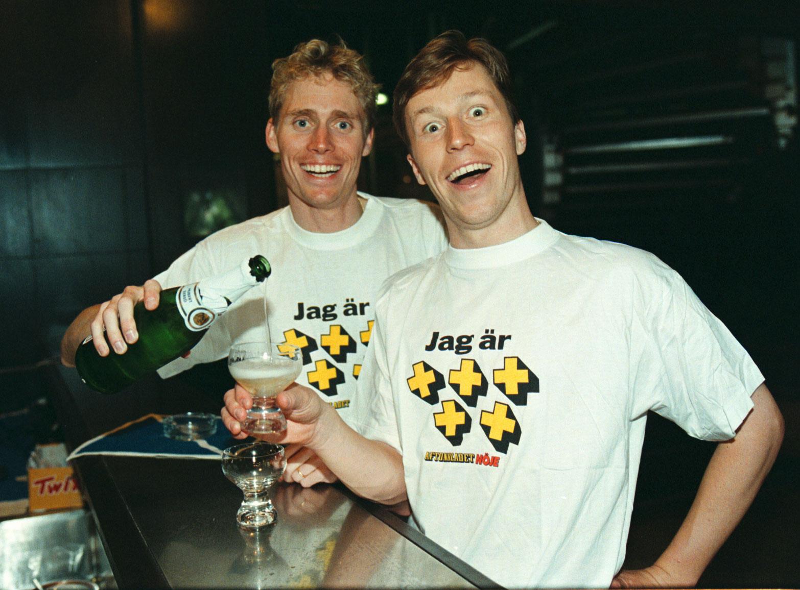 Jörgen Persson och J-O Waldner efter EM 1996.