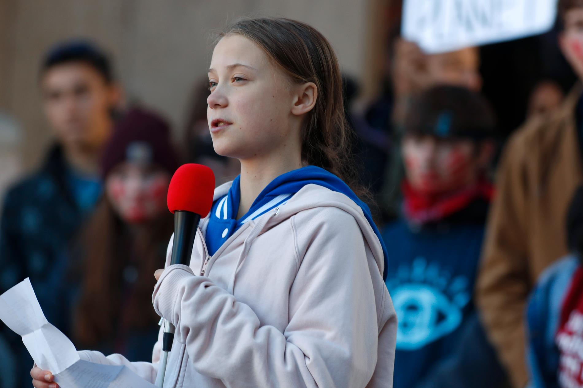 Greta Thunberg talar vid en manifestation i Denver, USA, i oktober.