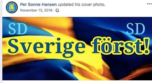På Facebook delar Per Sonne Hansen ofta med sig av invandringskritiskt material.