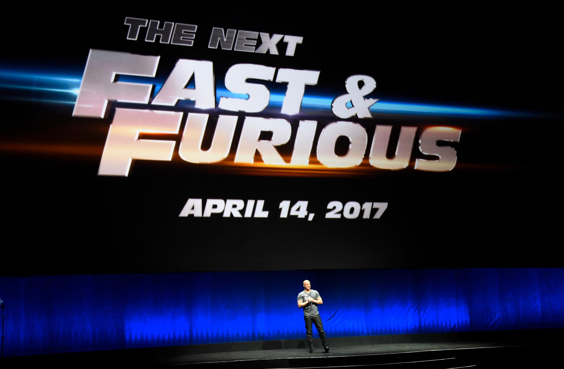 Presentationen av kommande "The Fast and the Furious"-filmen i april förra året. På bild: Vin Diesel