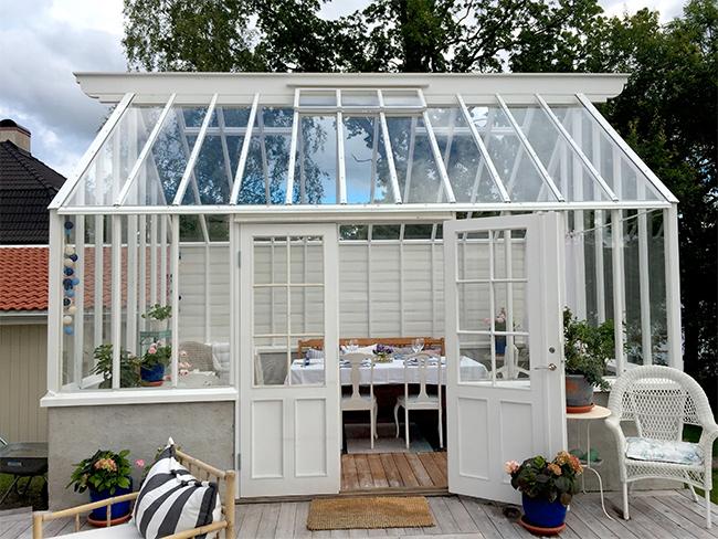 Växthus med sadeltak, 350 × 470 cm, cirka 200 000 kr, Sweden green house.