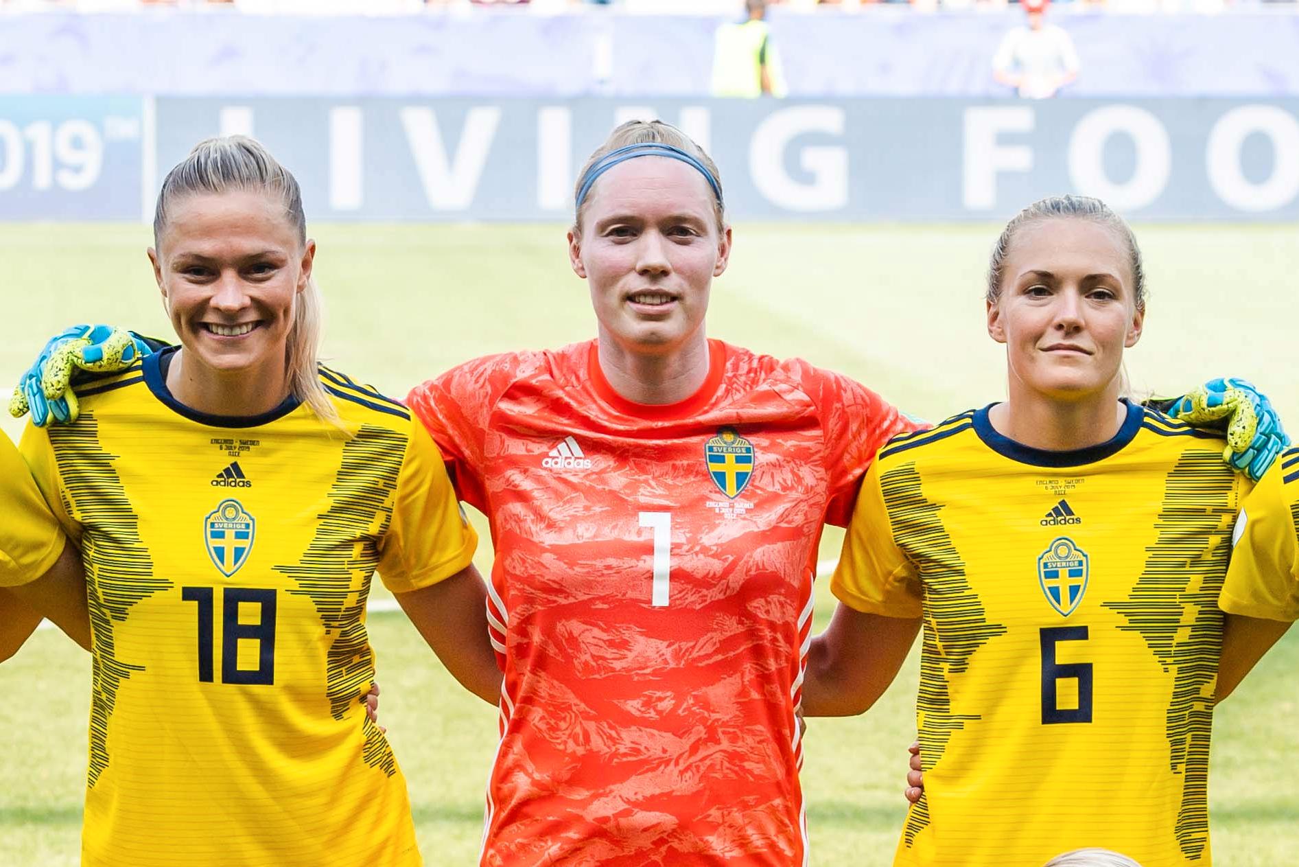Fr.v: Frifdolina Rolfö, Hedvig Lindahl och Magdalena Eriksson, under VM 2019.