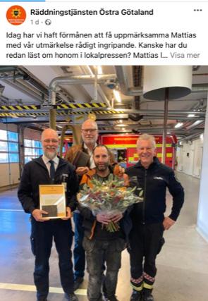 Mathias Kern prisades av räddningstjänsten. 