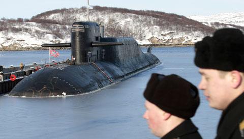 Atomubåten Jekaterinburg i Murmansk, Ryssland. Bilden togs i mars i år.