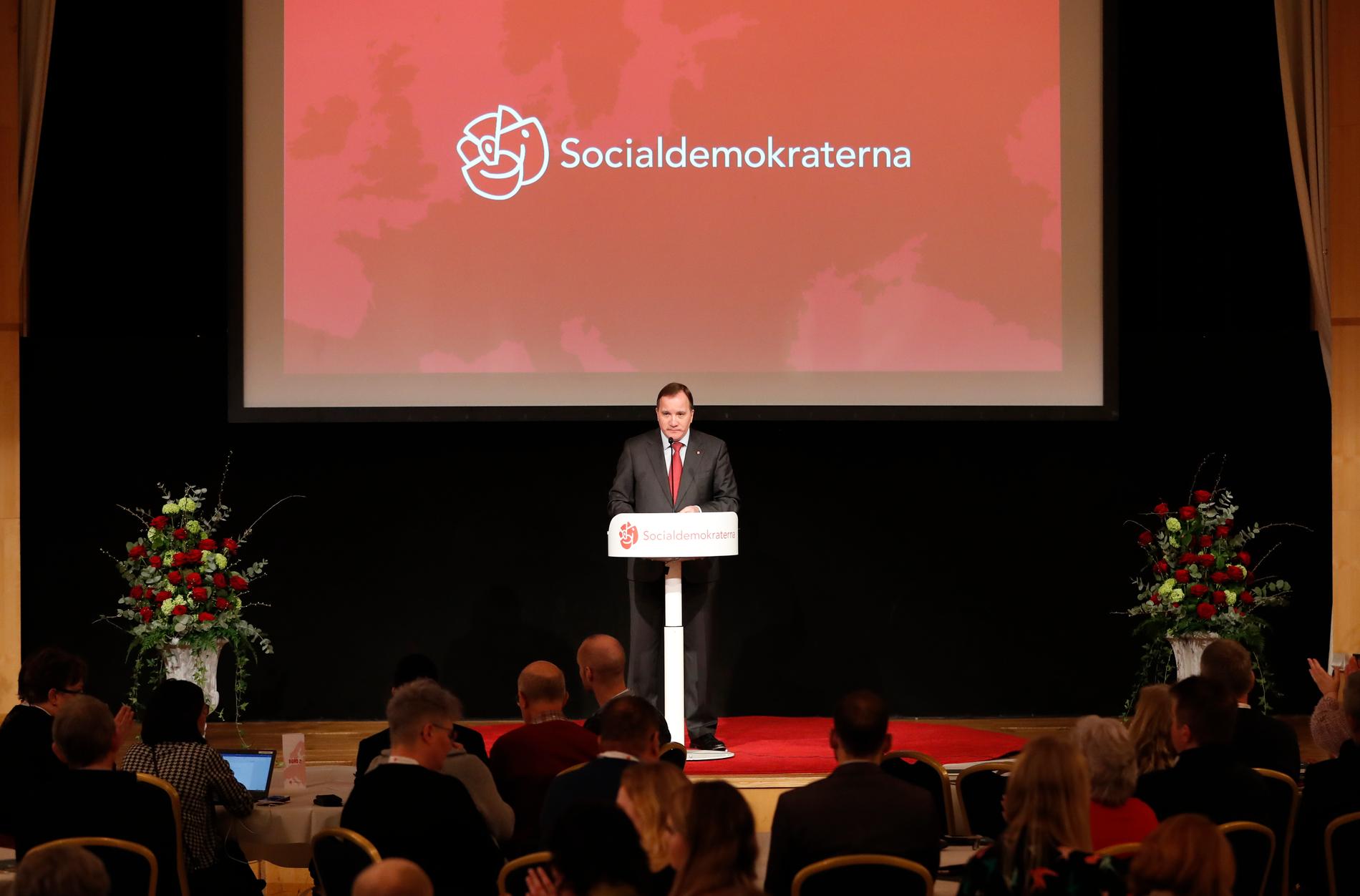 Statsminister Stefan Löfven (S) inledningstalade under Socialdemokraternas EU-valskonferens i Upplands Väsby.