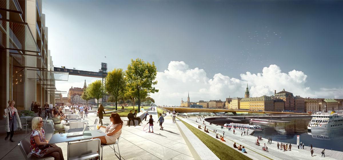 Rendering av framtidens Katarina parken, på Södermalmssidan av Slussen.