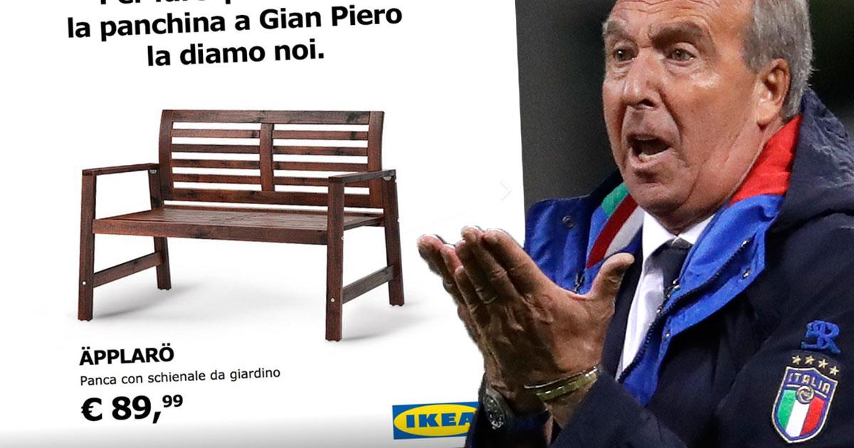 Ikeas italienska Facebook-sida la upp en annons på en Äpplarö-bänk där de skämtsamt bad om ursäkt till fansen med  budskapet att förbundskaptenen Ventura kunde använda den. 