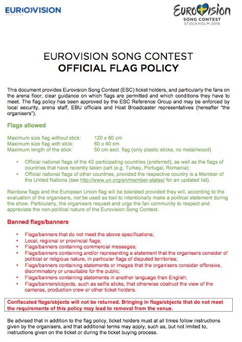 Läckta flaggpolicyn för Eurovision song contest var inte avsedd för allmänheten
