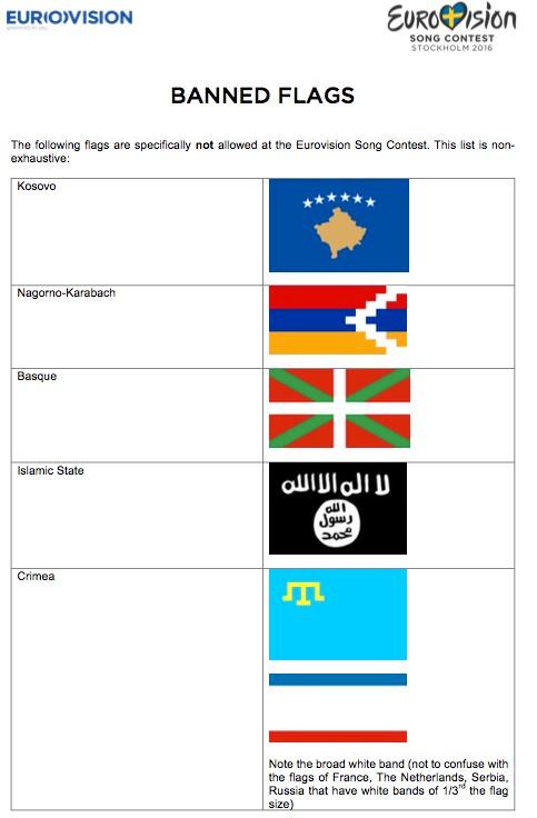 Listan över ”förbjudna flaggor” i Eurovision har väckt ilska