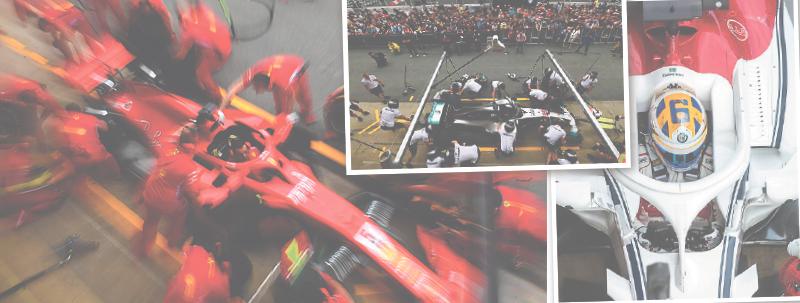 Ferrari-mekanikerna byter däck på Sebastian Vettels bil i Barcelona. Den tyske föraren är tvåa efter fyra VM-deltävlingar – fyra poäng bakom britten Lewis Hamilton, Mercedes.Foto. AFP