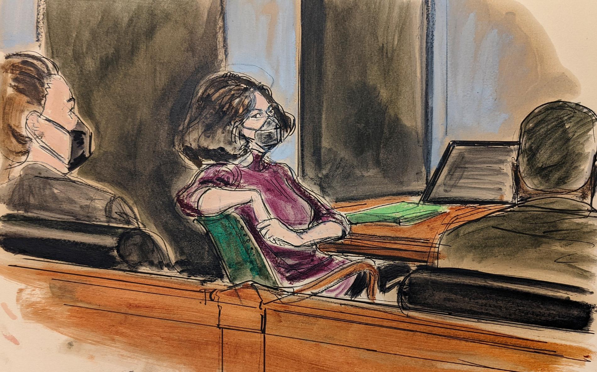 En teckning från rättegången mot Ghislaine Maxwell den 29 december. 