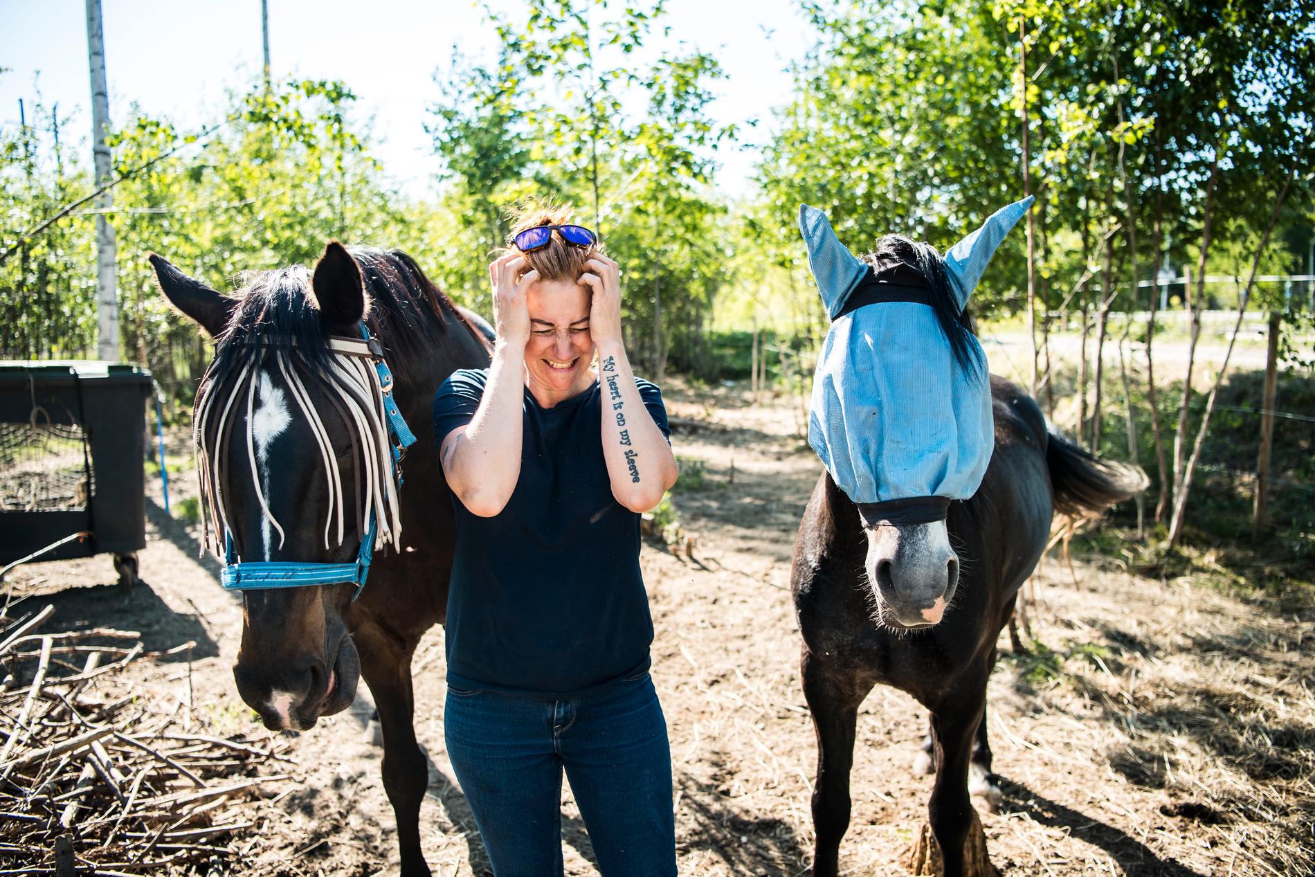 ”Hästarna har magrat. De springer hela tiden för att komma undan myggen”, säger Johanna Andersson.