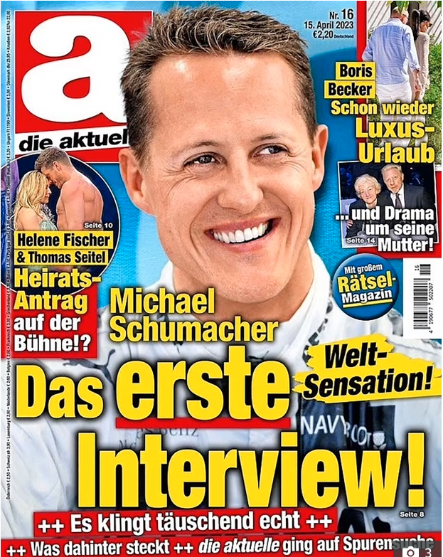 Bild på  Die Aktuelles förstasida med den fejkade Schumacher-intervjun. 