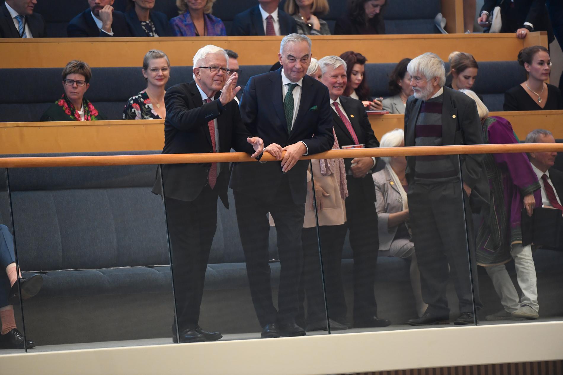 Veteranerna Alf Svensson (KD), Lars Leijonborg (L), Lars Ohly (V) och Per Gahrton (MP) under riksmötets öppnande.