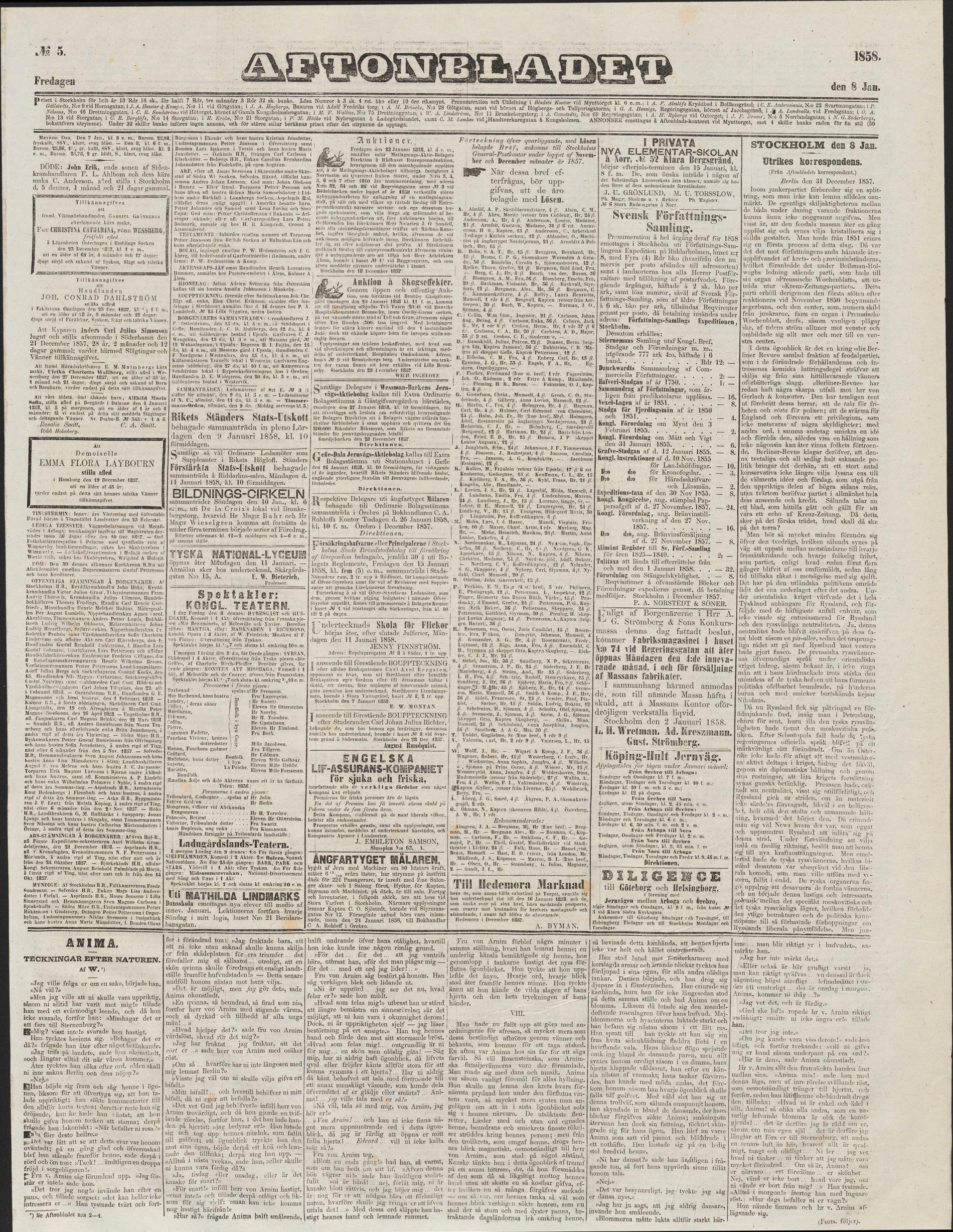 Aftonbladet, 8 januari 1858