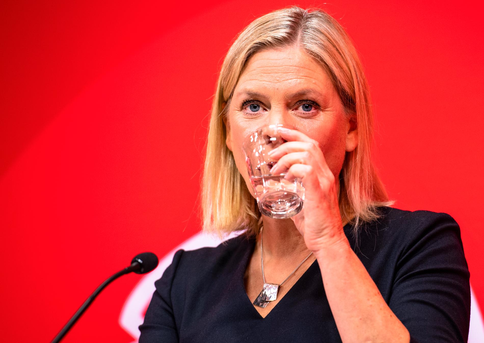 Magdalena Andersson vid onsdagens pressträff där hon föreslogs som ny partiledare för Socialdemokraterna.