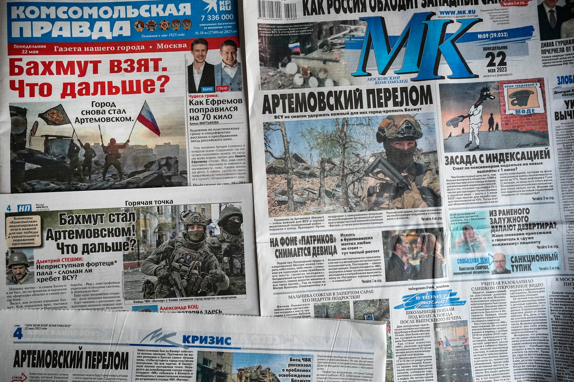 Tidningar i Rysslands hårt styrda medielandskap höjer tonläget efter terrorattacken och ställer, likt president Putin, öppna frågor om andra staters inblandning. Den här bilden togs i maj förra året. Arkivbild.