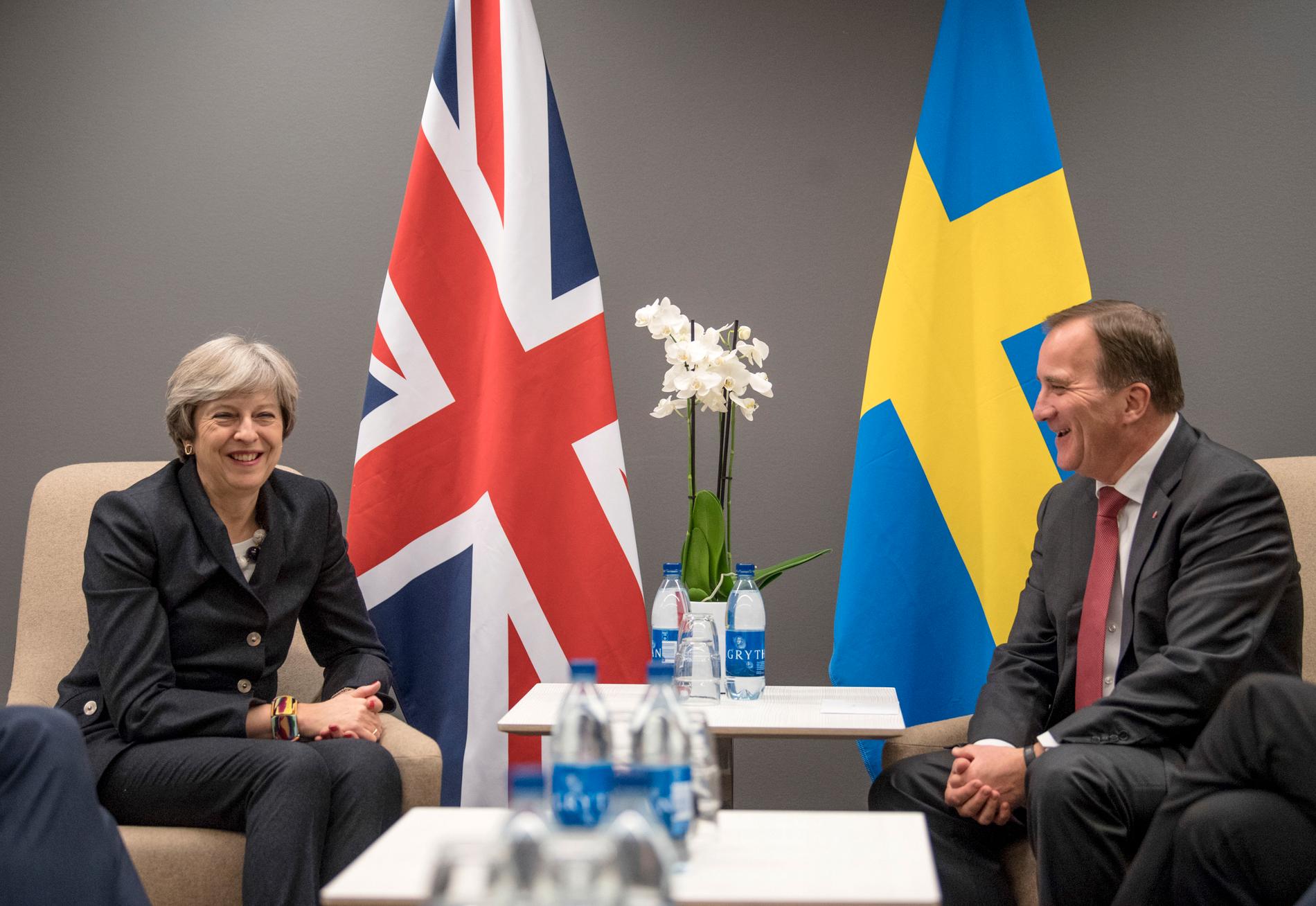 Statsminister Stefan Löfven (S) tar emot Storbritanniens premiärminister Theresa May i Stockholm i dag. Arkivbild.
