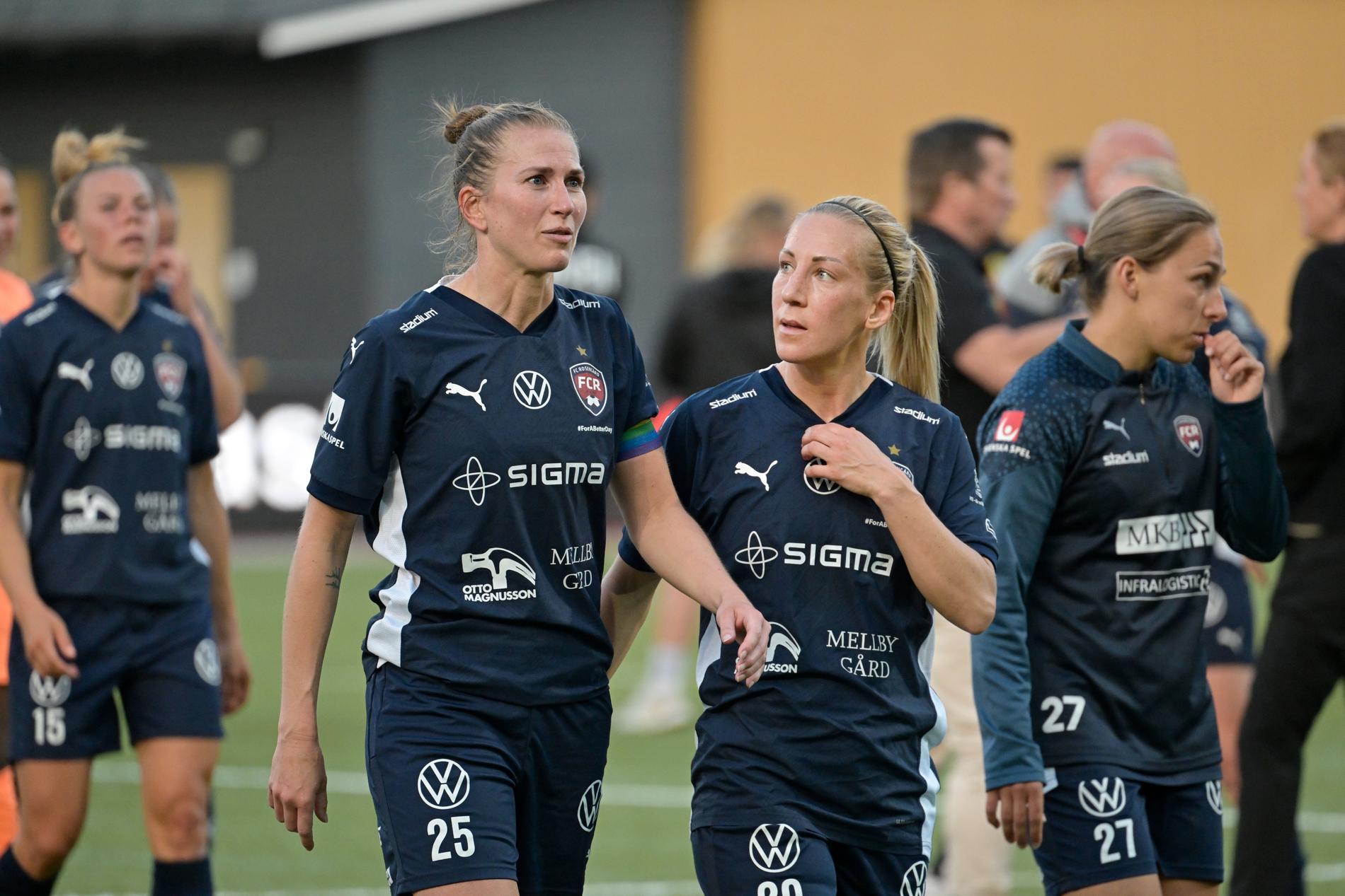 Emma Berglund, till vänster, har spelat i Rosengård sedan 2021. Arkivbild.