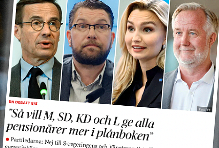 I en debattartikel i Dagens nyheter föreslår högerpartierna skattesänkningar för pensionärer, höjd garantipension samt höjt bostadstillägg. 