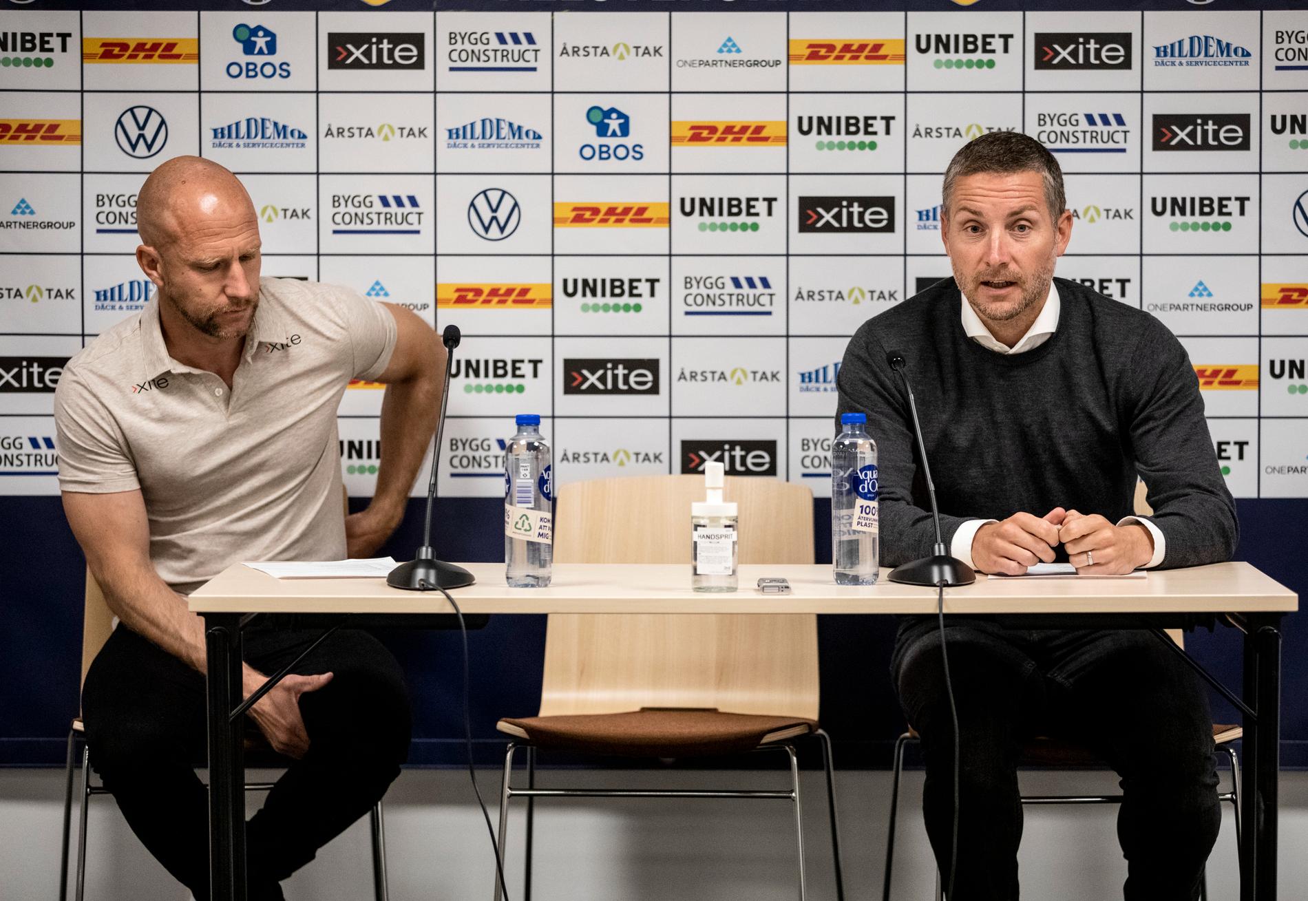 Sirius tränare Henrik Rydström och Örebros tränare Axel Kjäll under presskonferensen efter matchen.