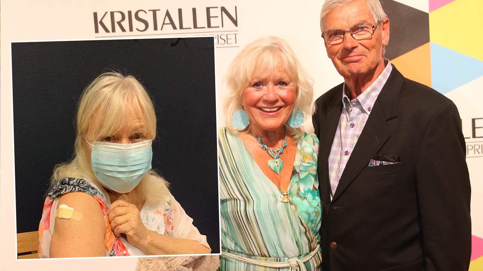 Christina Schollin och maken Hans Wahlgen fick första dosen av Astra Zenecas vaccin – dagen efter pausades det.