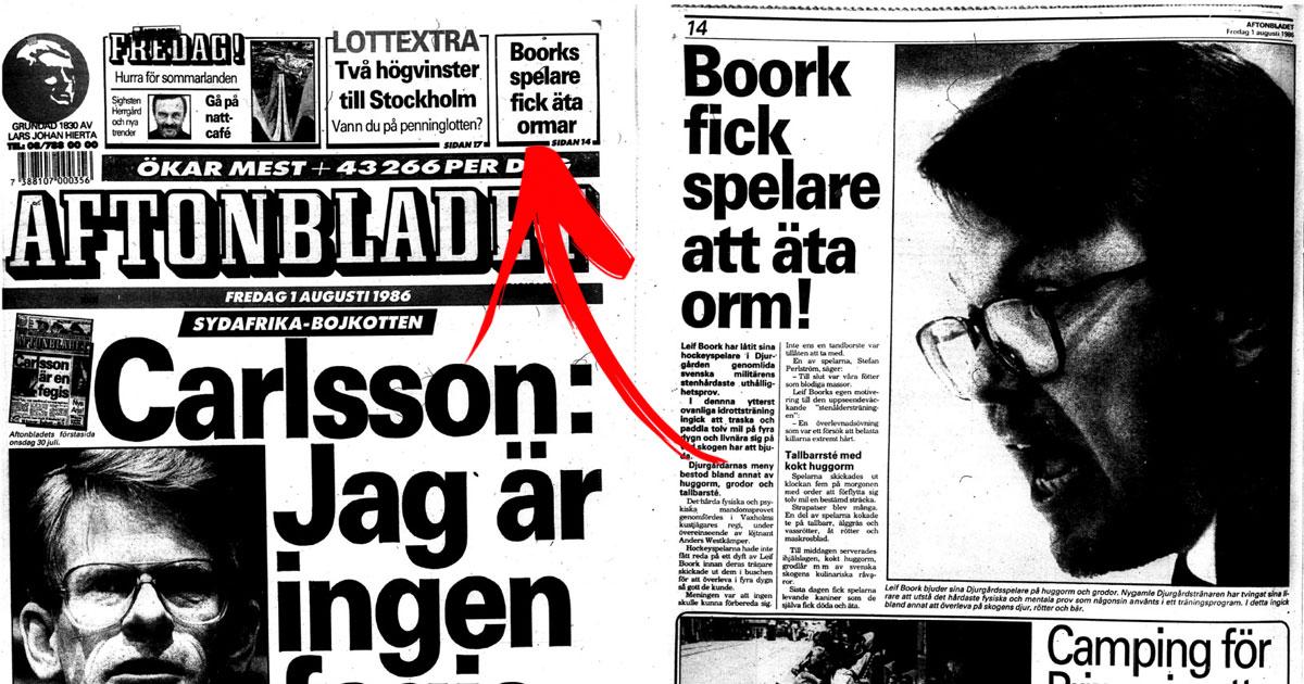 Aftonbladet om Djurgårdens och Leif Boorks klassiska överlevnadsmarsch 1986.