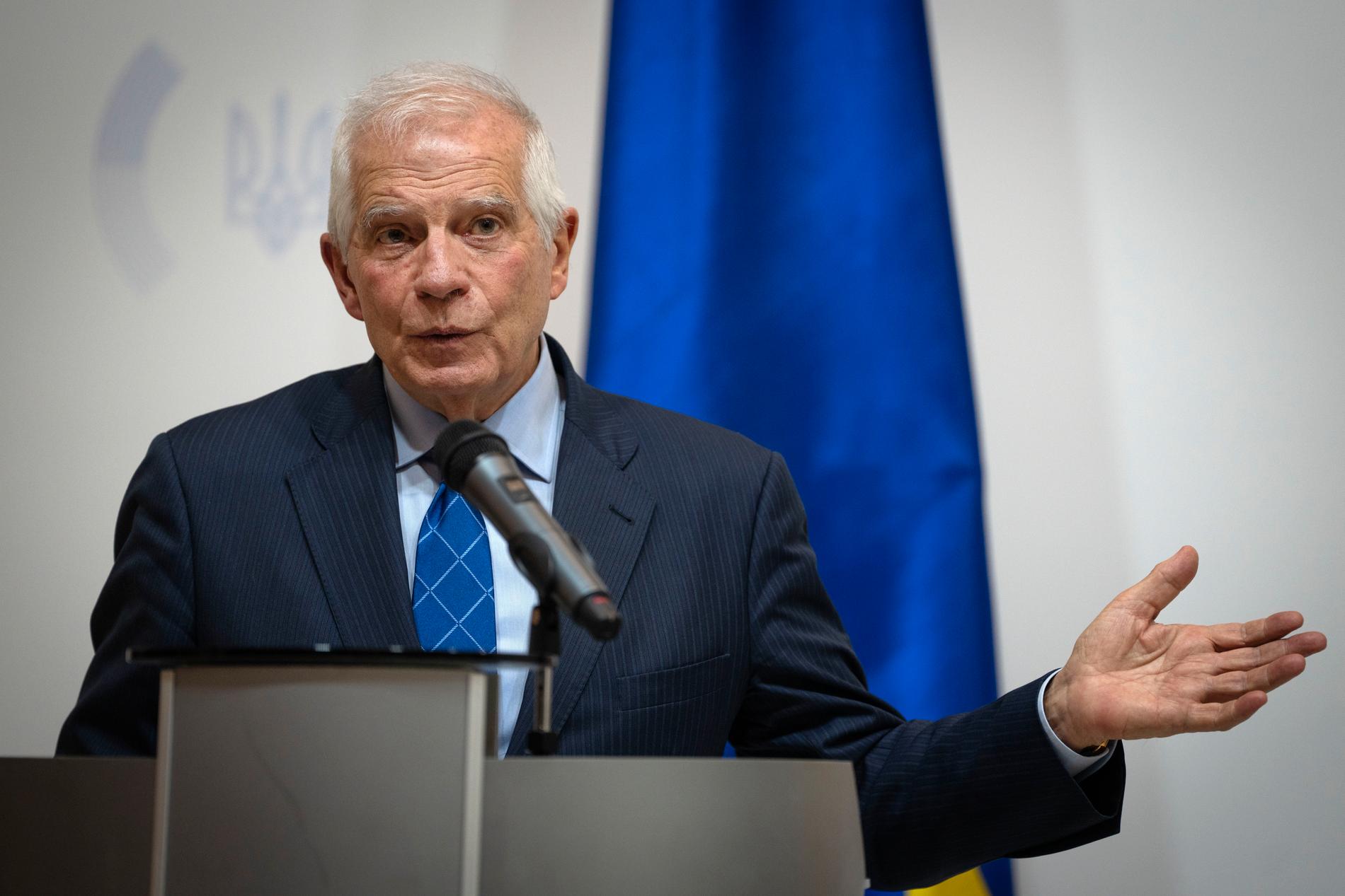 EU:s utrikeschef Josep Borrell på en presskonferens i Kiev under onsdagen.